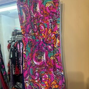 Lilly Pulitzer Pink and Multi colored Patterned beach strapless Vintage Dress